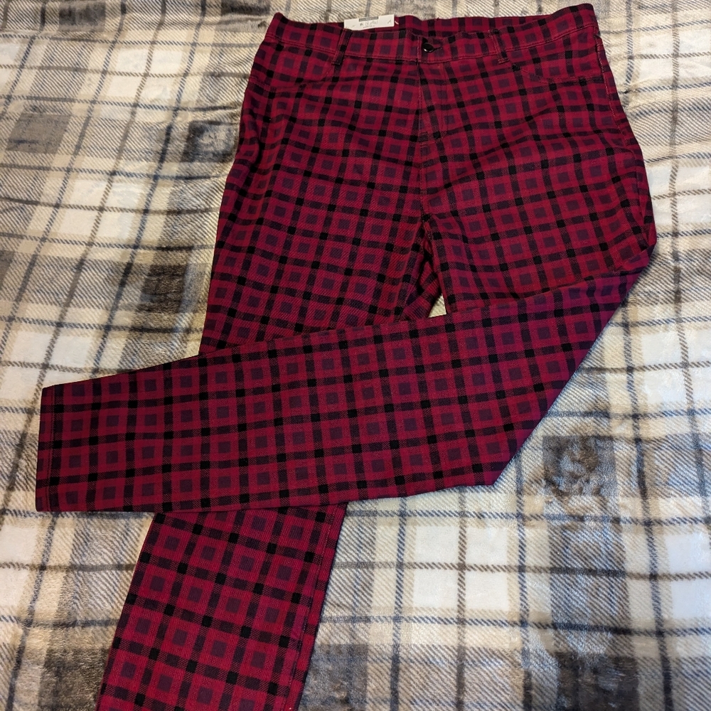 Maroon Plaid Leggings Large